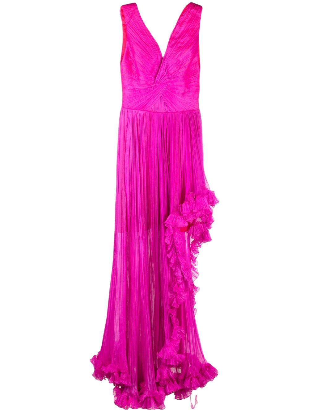 Fuchsia ruffle detailing V neck dress women IRIS SERBAN